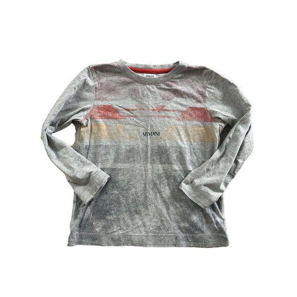 ARMANI Junior Boys Long Sleeve Gray Logo Tee Shirt Size 8